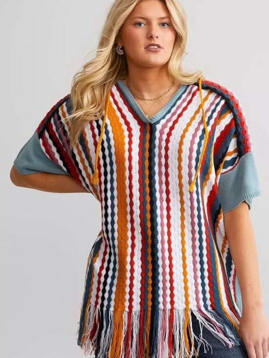gimmicks by BKE Sweaters - Gimmicks By Buckle‎ Striped Fringe Hooded Boho Sweater